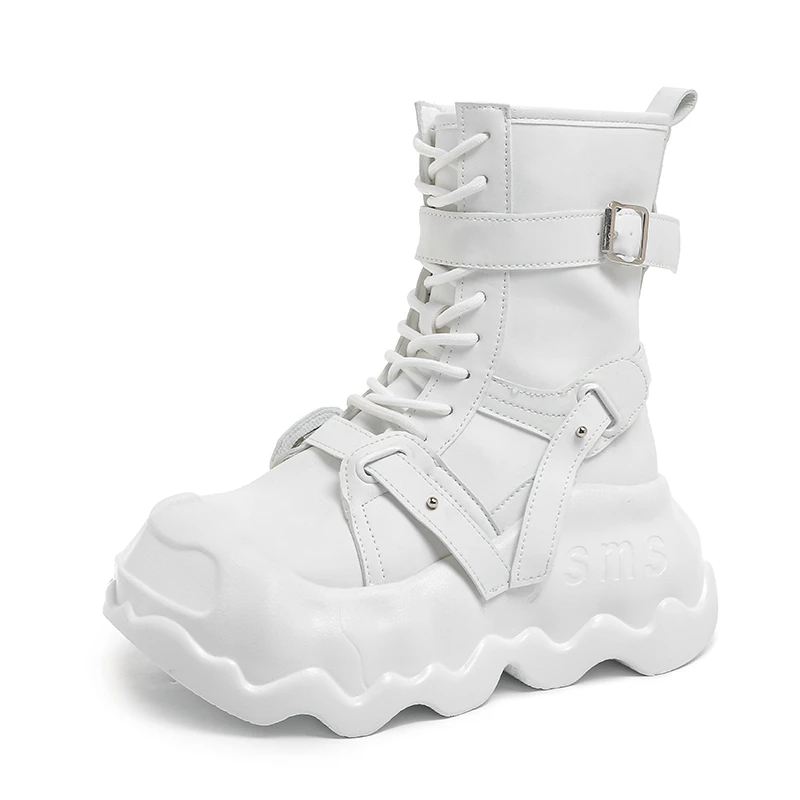 

Fashion Women's Leather Punk Style Ankle Boots Autumn Winter Heels Chunky Sneakers High Platform Zip Motorcycle Boots Woman