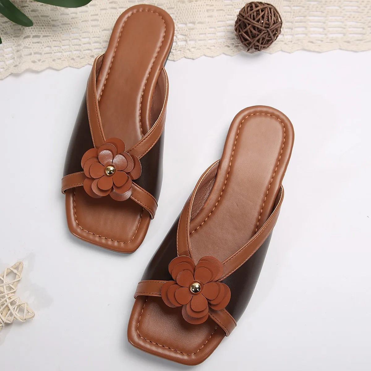 2024 New Women's Shoes Summer Flats Flip Flops Dress Shallow Casual Female Slides Rome  Women Slippers Slingback Sandals 36.43