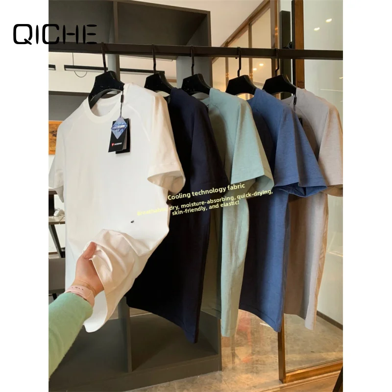 QICHE Новая повседневная спортивная футболка унисекс из ткани Cool-Tech, быстросохнущая, дышащая, свободного кроя, для повседневной носки.