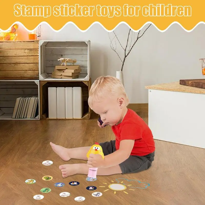 Children Stamp Sticker Toy Arts And Crafts Fidget Toy With 200 Stickers Cartoon Refillable Sticker Stamper For Kids And Children