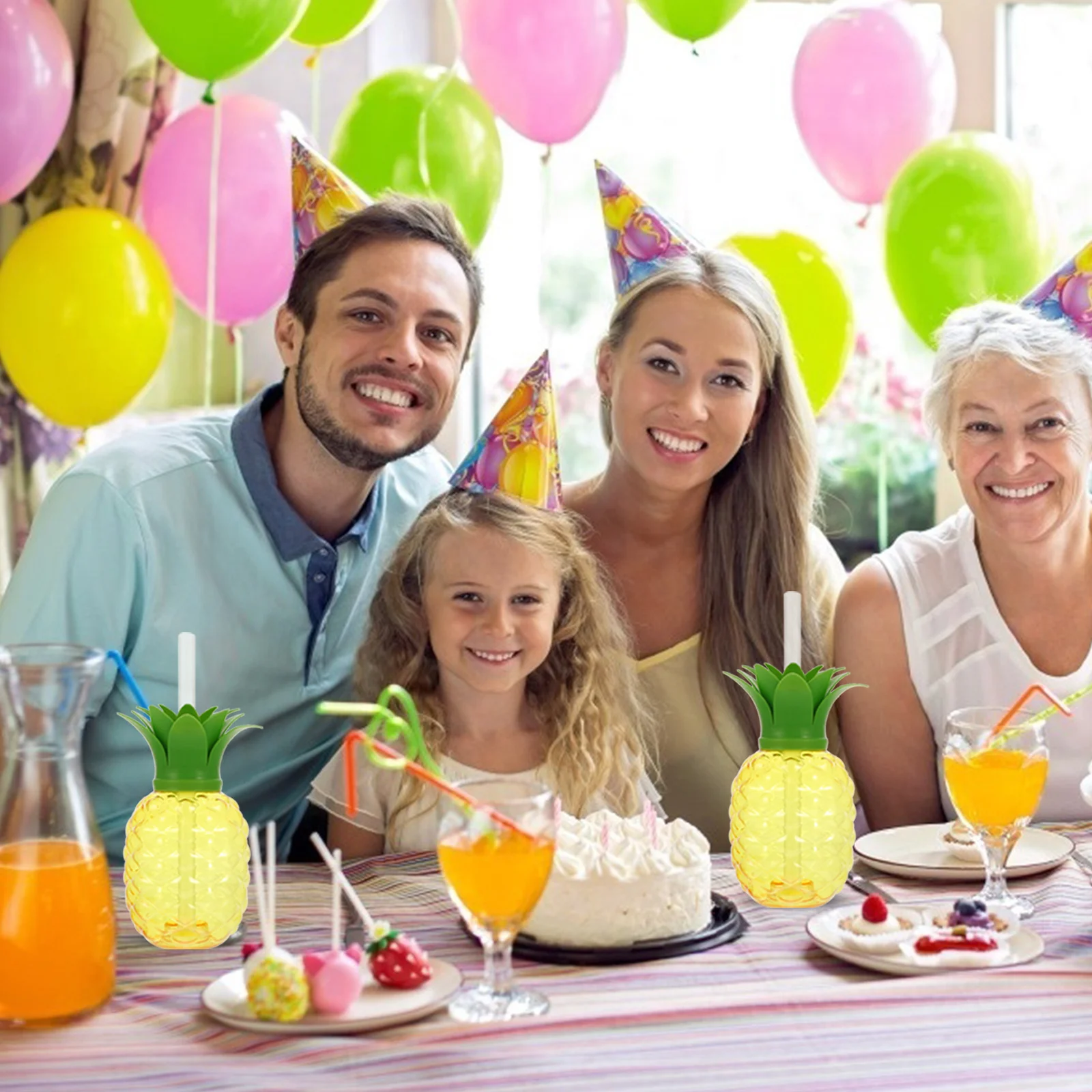 

4pcs Pineapple Cups With Straws Plastic Beach Cups Hawaiian Style Drinking Mugs Tropical Party Favors Disposable Party Tableware