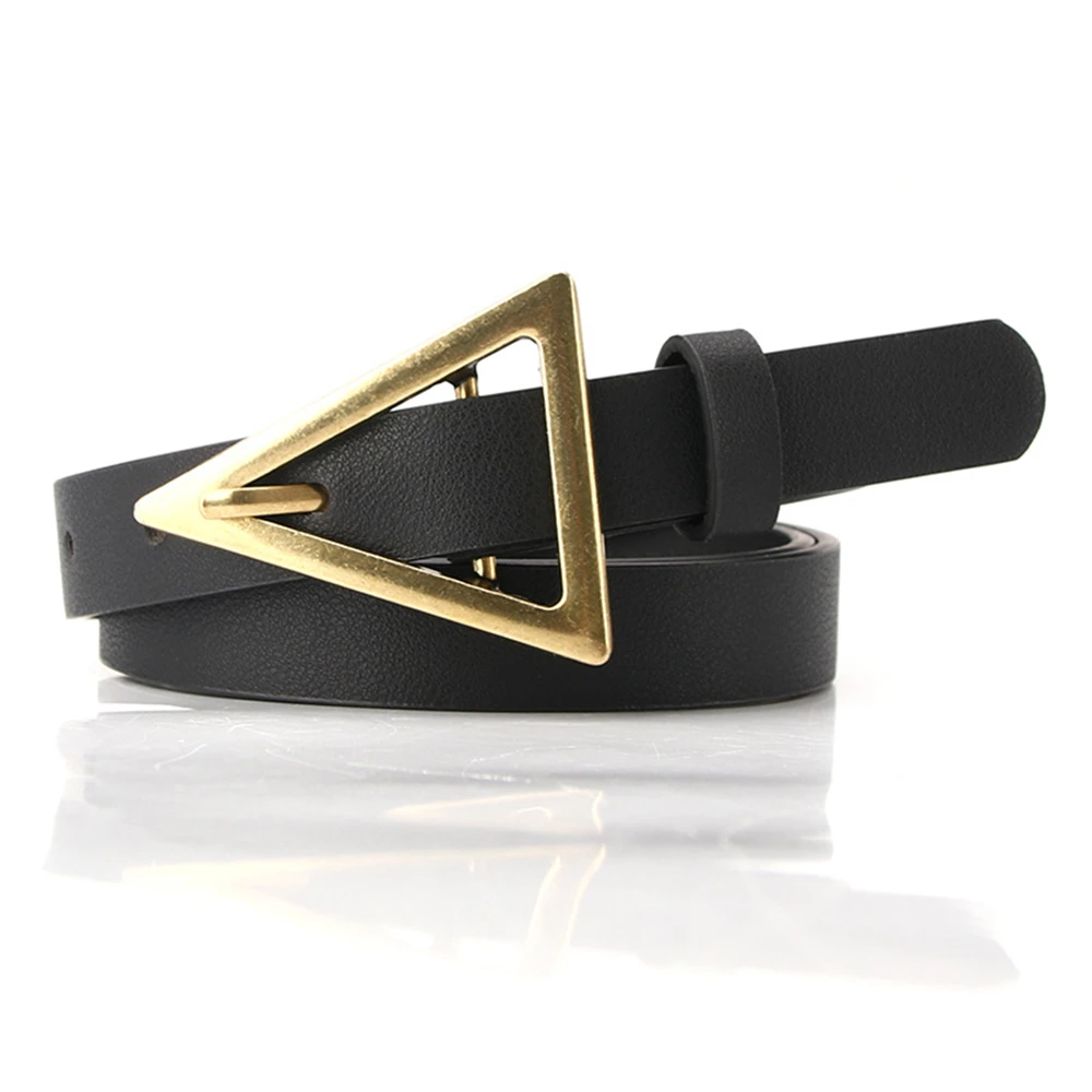 RAINIE SEAN Vintage Belt Women Leather Belt Triangle Buckle Thin Ladies Waist Belt Camel Black Navy Female Belt for Trousers