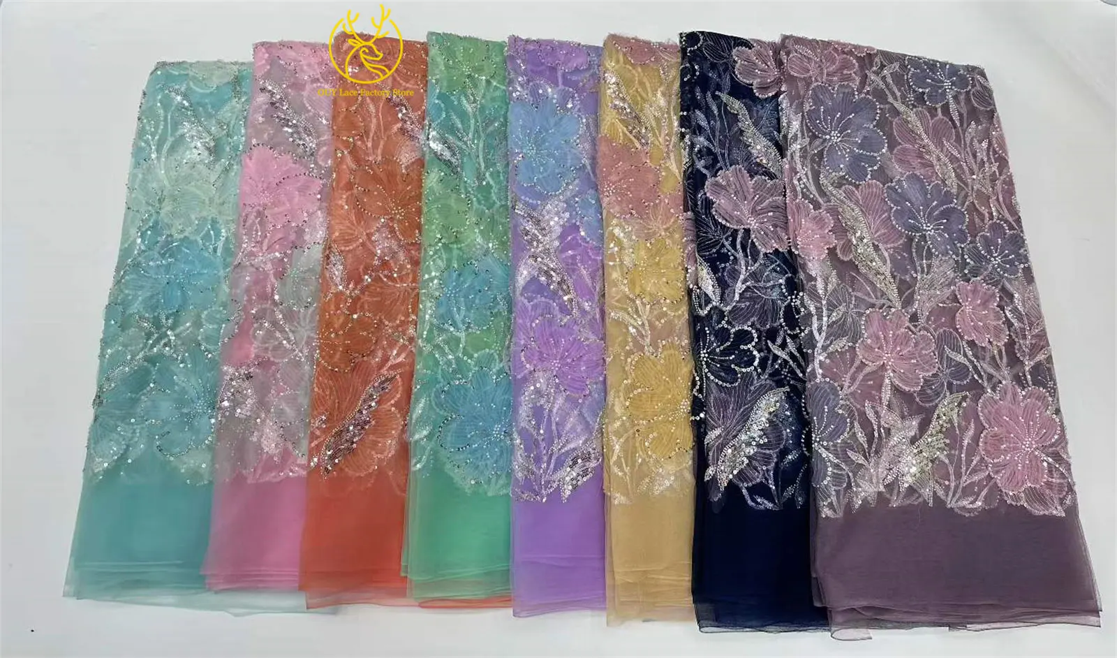 5 Yards Modischer Nigerianischer Pailletten-Tüll-Spitzenstoff 2026 Afrikanischer Perlen-Spitzenstoff Französische Spitze für Hochzeitskleider und Partykleider zum Nähen – Detail 3