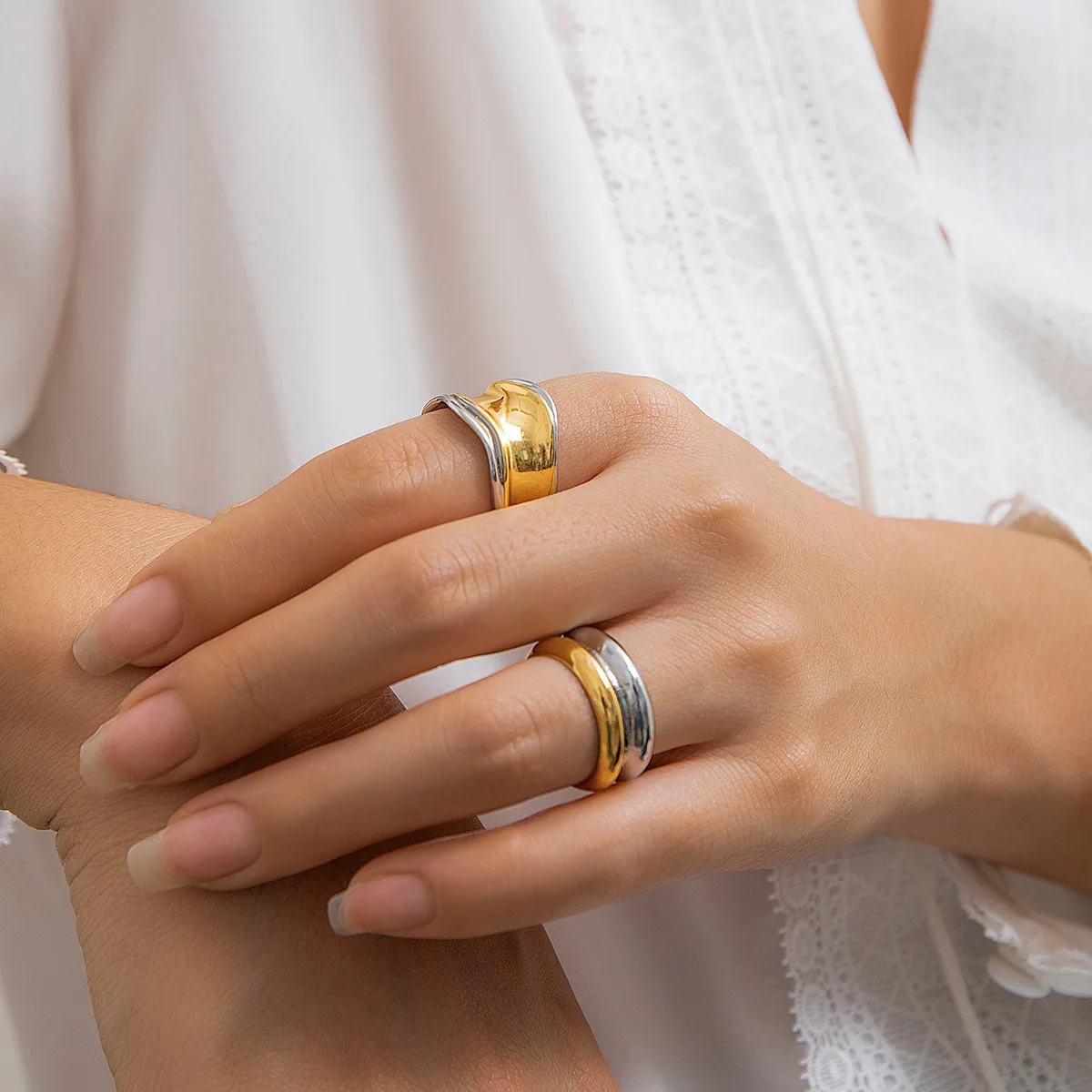 Bague Punk en métal irrégulièrement pour femmes, matiques simples en forme de vague de cheminée, bague ouverte géométrique Punk, bijoux pour filles