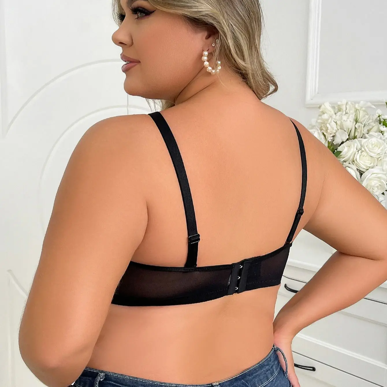 Viomisha Plus Size Lace Bras Sexy Comfortable Underwear Full Coverage Brassiere Solid Everyday Underwire Bralette 90D-110D