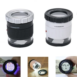 30X Pocket Magnifier with Scale LED UV Light Illuminated Magnifying Glasses Adjustable Focal HD Loupe Jewelry Tool Reading