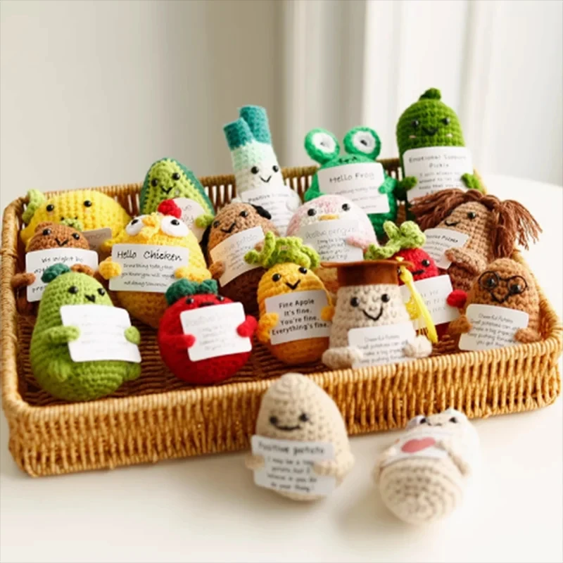 Funny Crochet Toys Positive Energy Orange With Card Emotional Support Crochet Cute Knitted Toys Home Room Decor Christmas Gifts