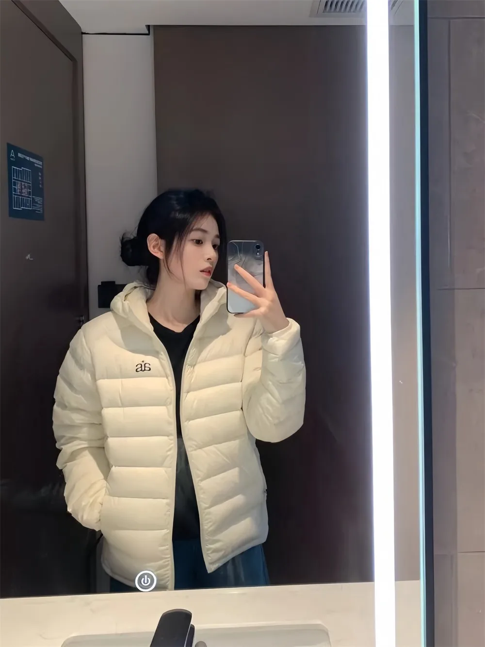 Fashionable Short Hooded Cotton Jacket Loose Casual Style Bone Patterned Autumn Winter Outerwear for Teenage Girls