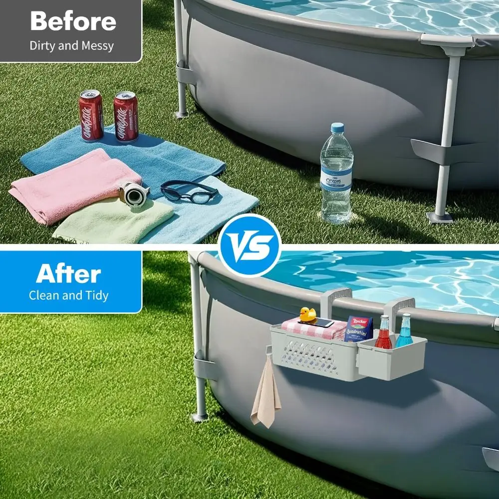 

With Cup Holders Poolside Storage Basket Easy To Install Durable Above Ground Pool Accessories Rust-Resistant