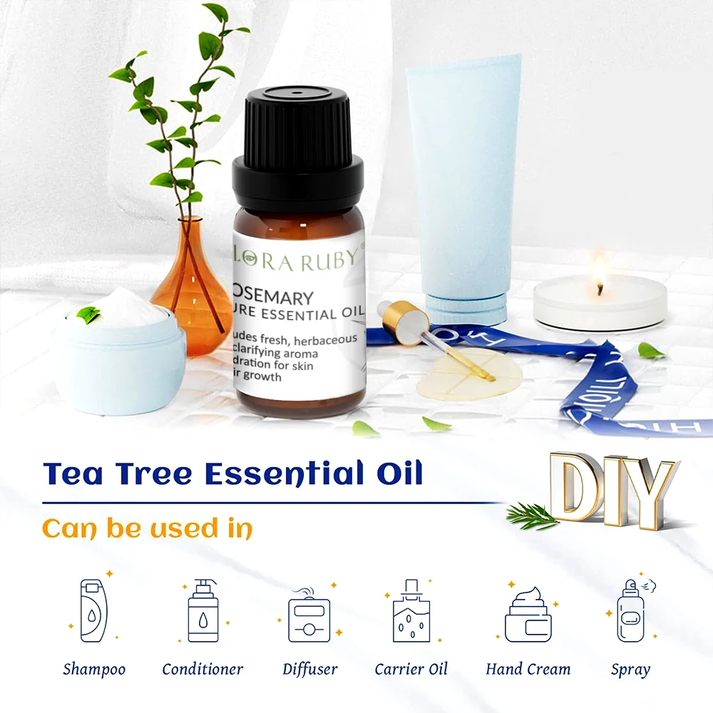 Aceites Esenciales para difusores, humidificadores de aromaterapia, eucalipto, árbol de té, lavanda, romero, limón y rosa, 12 botellas