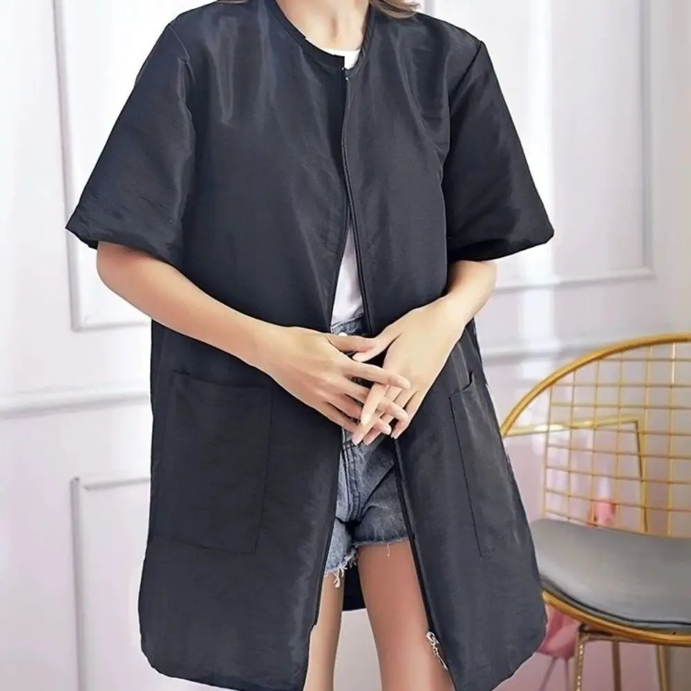 

Short/Long Sleeve Barber Shop Work Clothes Non-stick Hair Polyester Hair Salon Uniforms Easy Zippered Breathable