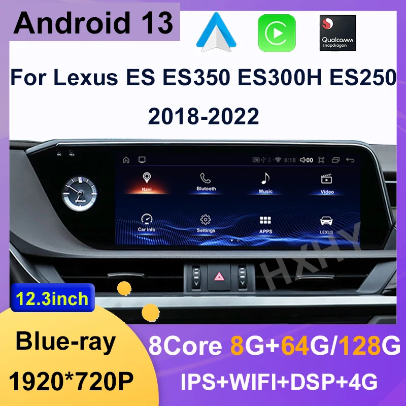 Android 13 Qualcomm 8+128G Auto Carplay For Lexus ES ES200 ES300H ES250 ES350 Car Dvd Player Navigation Multimedia Stereo