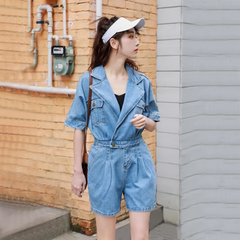 2024 Spring/Summer Fashion New Workwear Denim Casual Simple Loose Commuting Jumpsuit