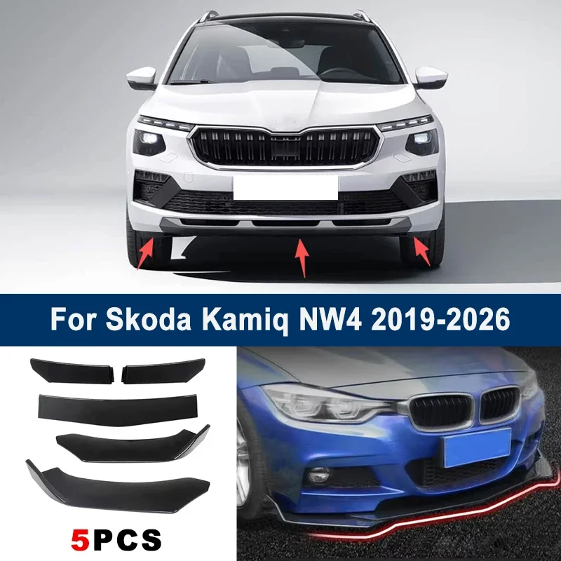 

Adjustable 5Pcs Sectional Front Spoiler Lip For Skoda Kamiq NW4 2019-2026 Front Bumper Splitter Car Exterior Sport Body Kit