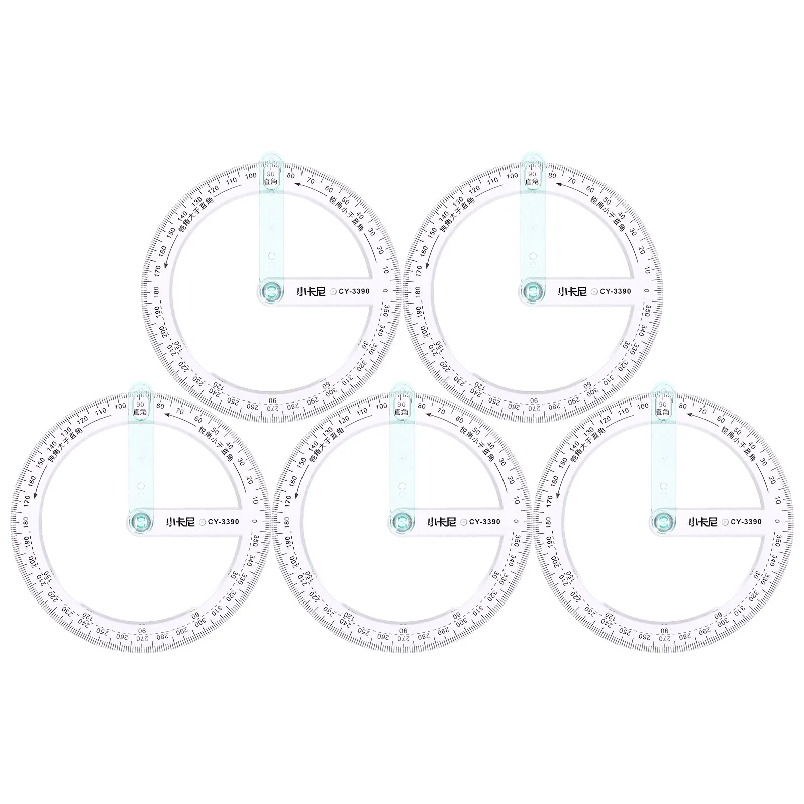 

5pcs Circle Protractor High Accuracy Reusable Plastic Measuring Tool For Geometry Drawing Office School Work Clear