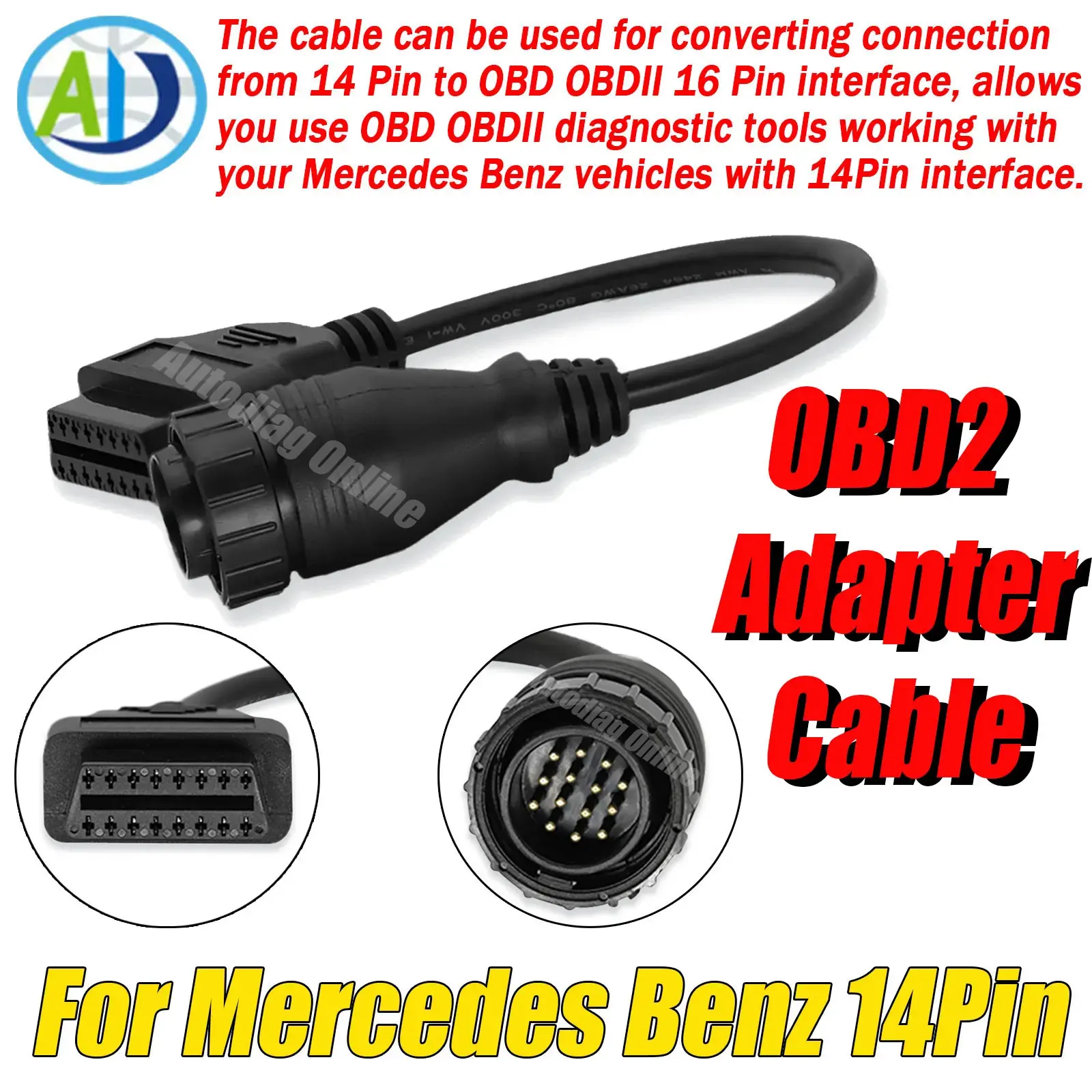 For Mercedes Benz OBD2 Diagnostic Cable 14Pin to 16Pin Automatic OBDII Scanner Connector For Benz Vehicle OBD2 Adapter Cable