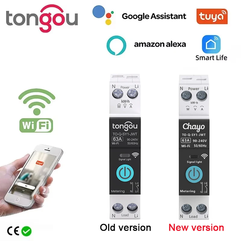 Tuya WiFi Smart Circuit Breaker 1P 63A DIN Rail para Smart Home Controle Remoto Sem Fio WiFi Switch por APP TONGOU Frete Grátis