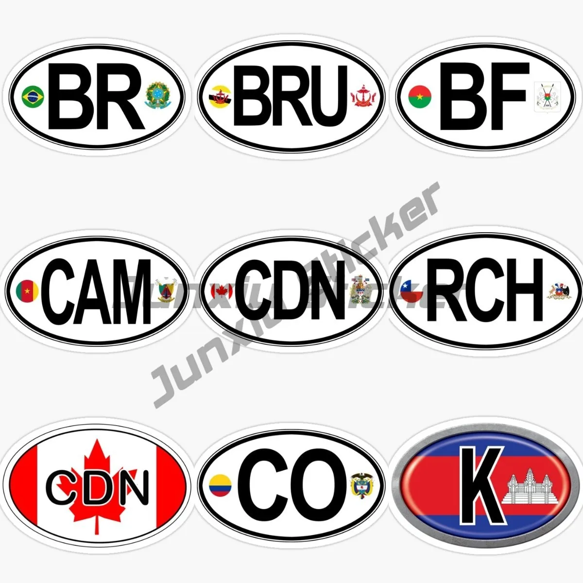 Oval Country Flag Sticker BR Brazil  BRU Brunei BF Burkina Faso K Cameroon CAM CDN Canada RCH Chile CO Colombia Country Decor