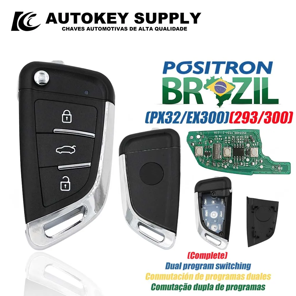 Autokeysupply AKBPCP177AT KD29 Double Program(293/300) Burglar Alarm 3 Button Control With Battery Clip For Brazil Positron Flex