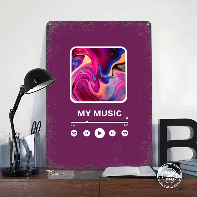 Music Player Interface Printed Poster Customized Wall Art Retro Vintage Metal Tin Signs for Room Decoration At Home Decor Items