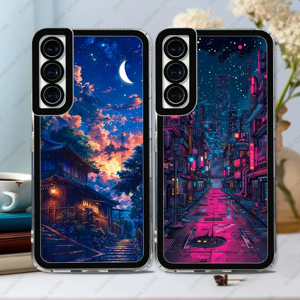 Phone Case For Samsung Galaxy A13 A14 A22 A24 A50 A31 A32 A33 A34 A51 A52 A53 A54 A71 A72 A73 Soft Cover Japanese Night Scene