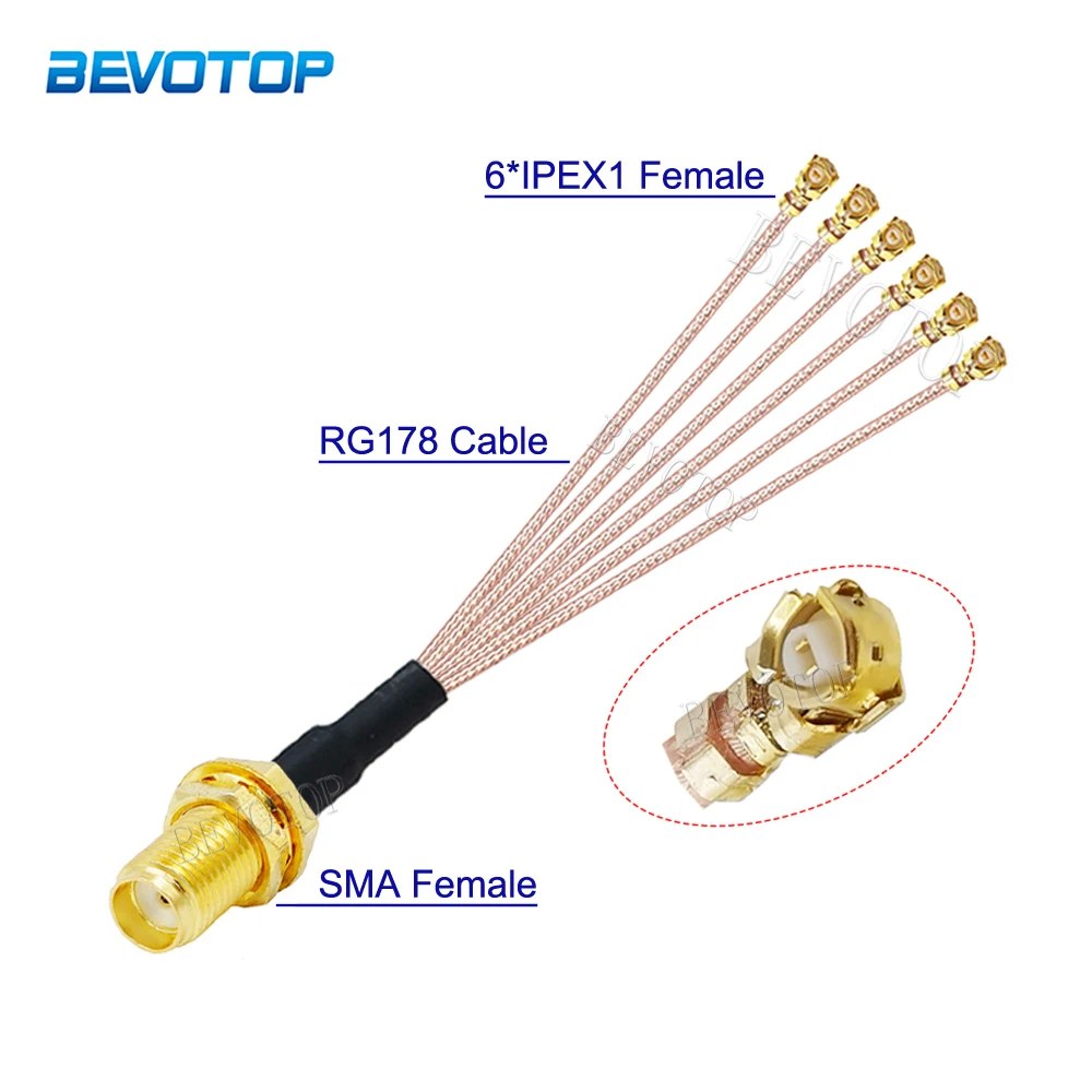 IPcs RG-178 RP-SMA / SMA Female to 6*U.FL IPX-1 Female Jack Connector Splitter RG178 Cable WIFI Antenna Extension Jumper Pigtail