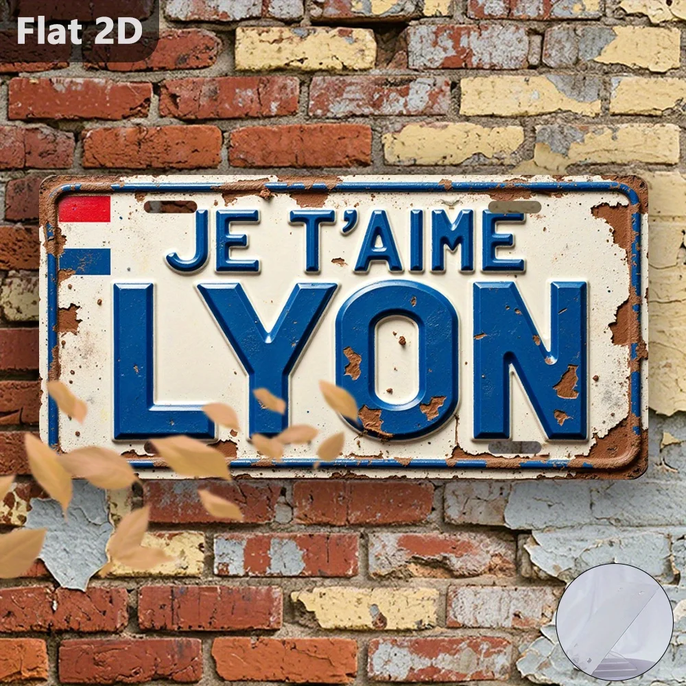 2D Flat - 1pc, 2D Flat Printing, Vintage Sign, Decorative Plaque And Ornament, I Love Lyon Plate, France Travel Souvenir, Hallow