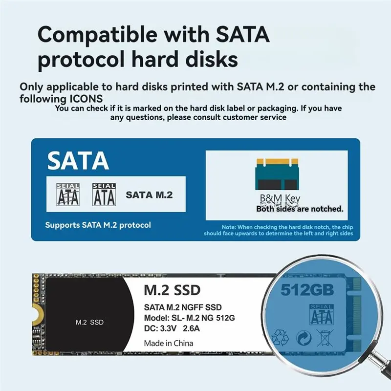 M51K-Metal Heat Dissipation M. 2 SATA Solid State Drive Enclosure USB 3.2 Mobile Hard Disk Box Type-C Interface SATA Protocol SS