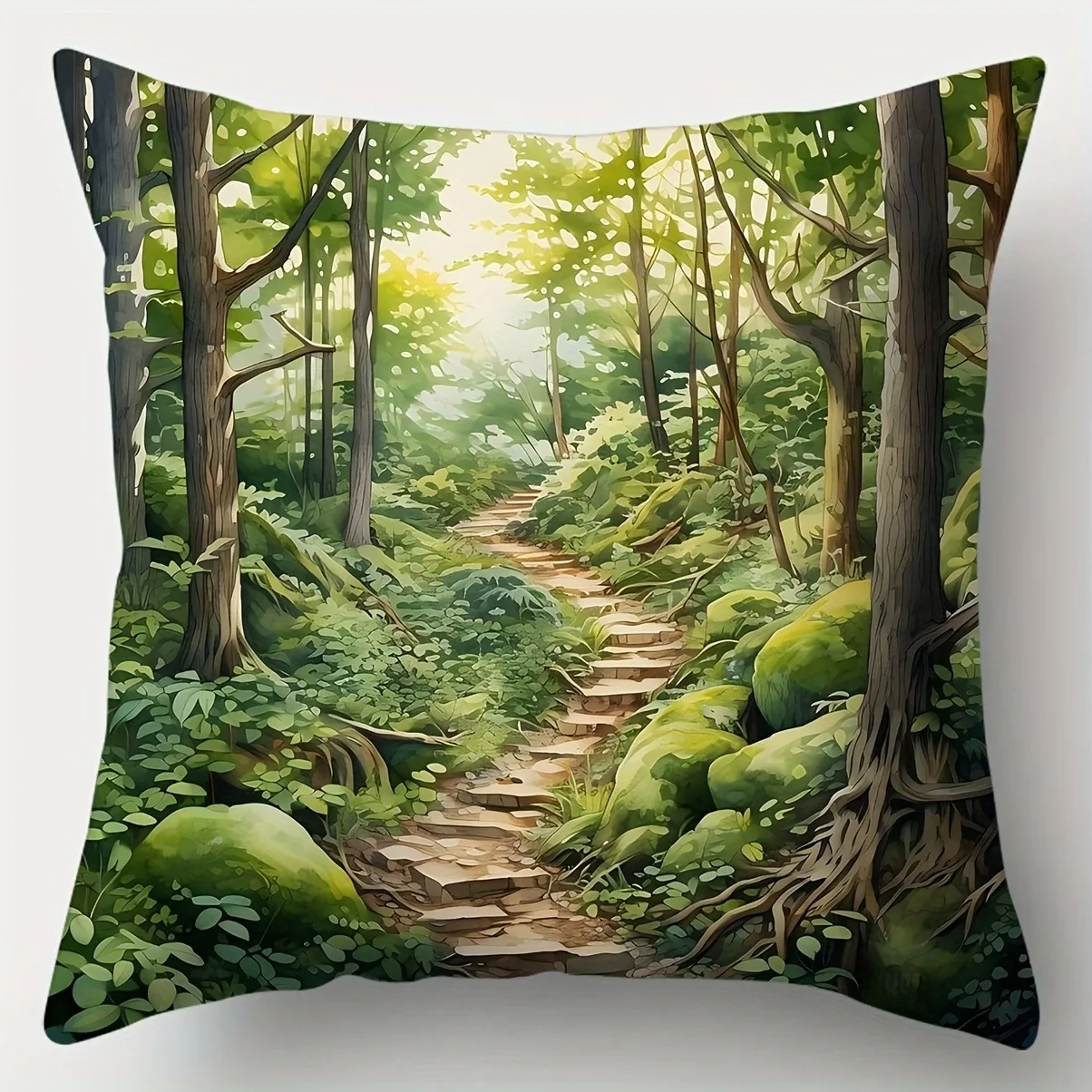 Creative home decoration pillowcase, forest trail painting pillowcase: renewing the natural style of home furnishing