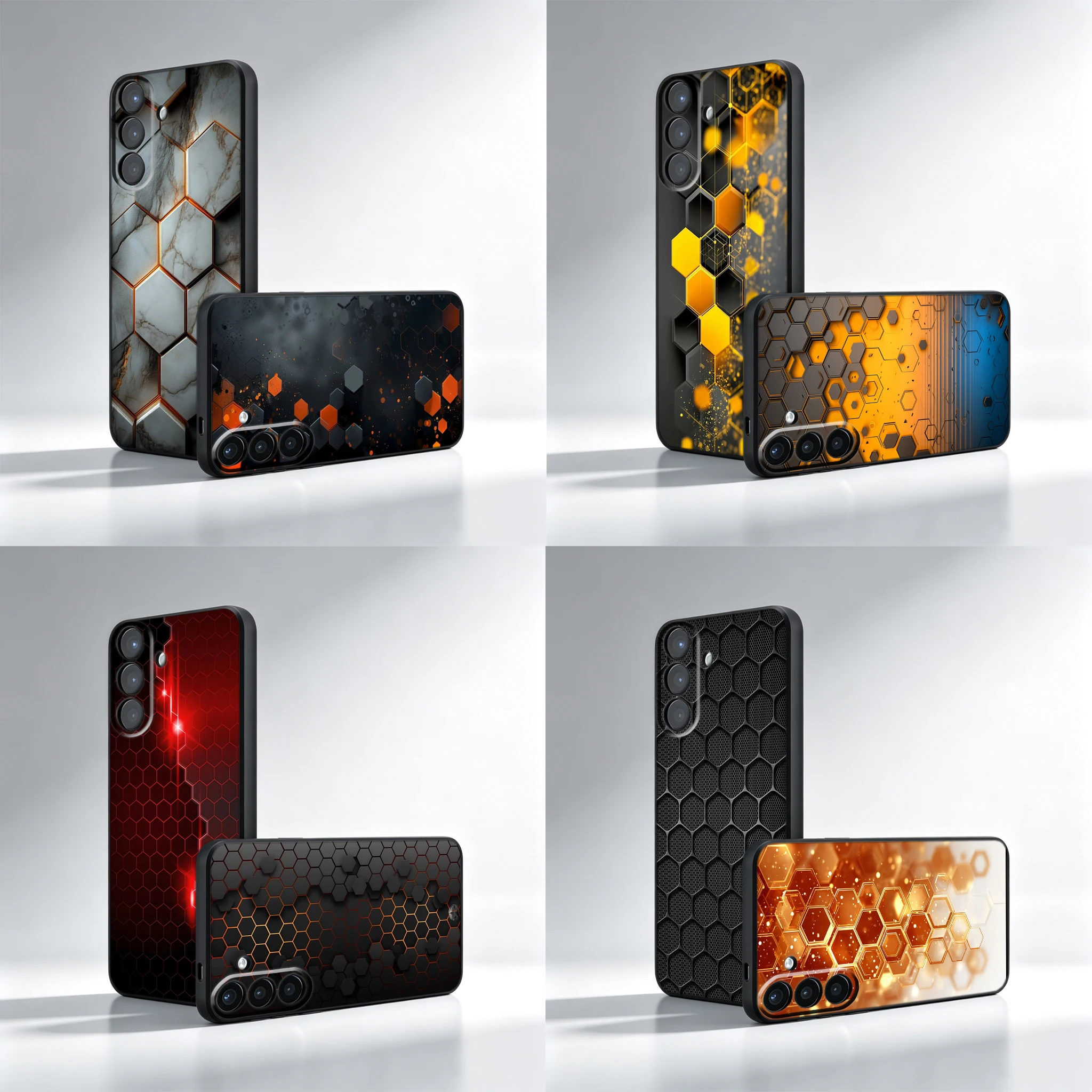 Modern Geometric Honeycomb Gradient Phone Case For Samsung A16 A26 A27 A37 A56 A57 A05S A06 A04S A55 A54 A35 A34 A25 A24 A15 A14