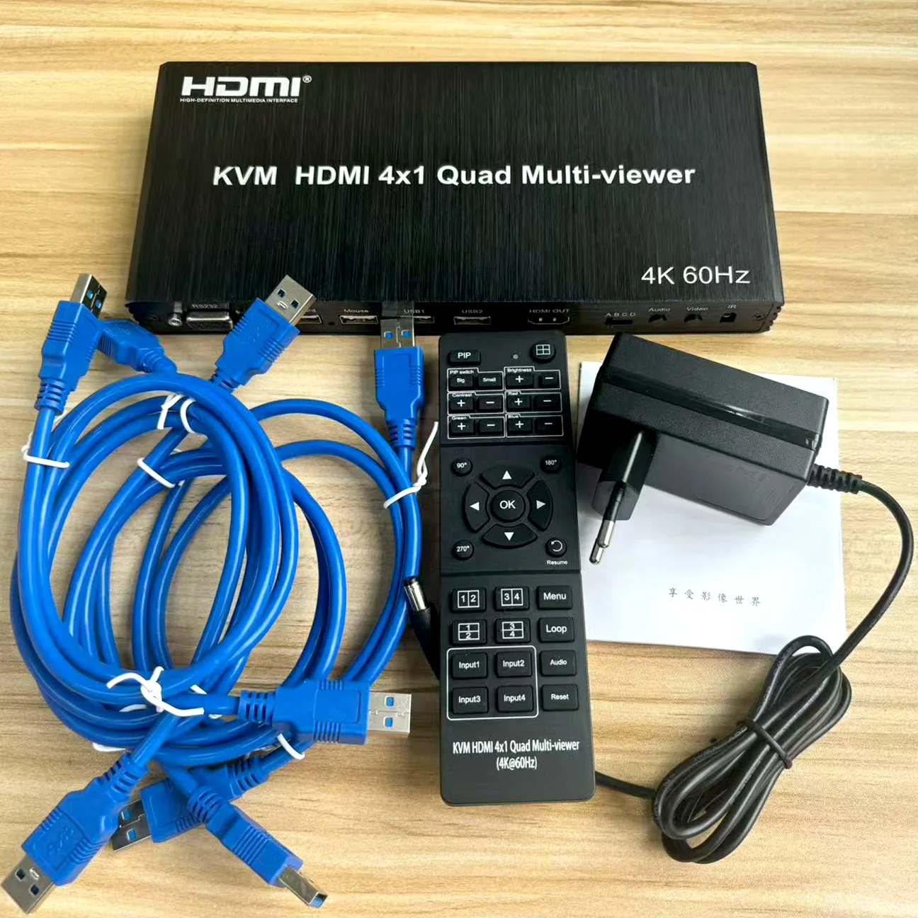4k 60Hz 4x1 HDMI Multiviewer Quad Screen Display Support PIP 90° Rotate USB Keyboard Mouse Through Share Laptop PC To TV Monitor