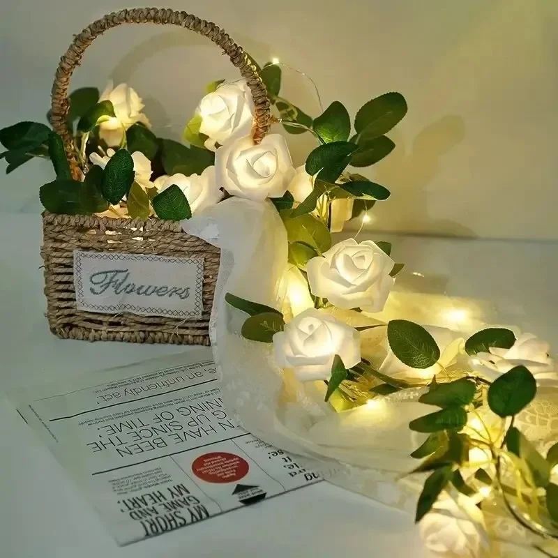 Guirnalda de luces LED con forma de rosa, lámpara de noche con batería para boda, Día de San Valentín, fiesta, decoración, 10/20