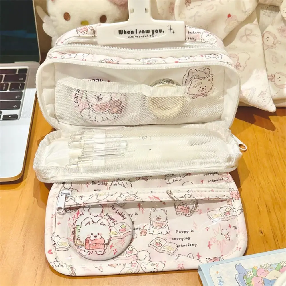 High Quality Cute Puppy Pencil Case Transparent Multifunction Stationery Bag Large Capacity Student Supplies Storage Bag