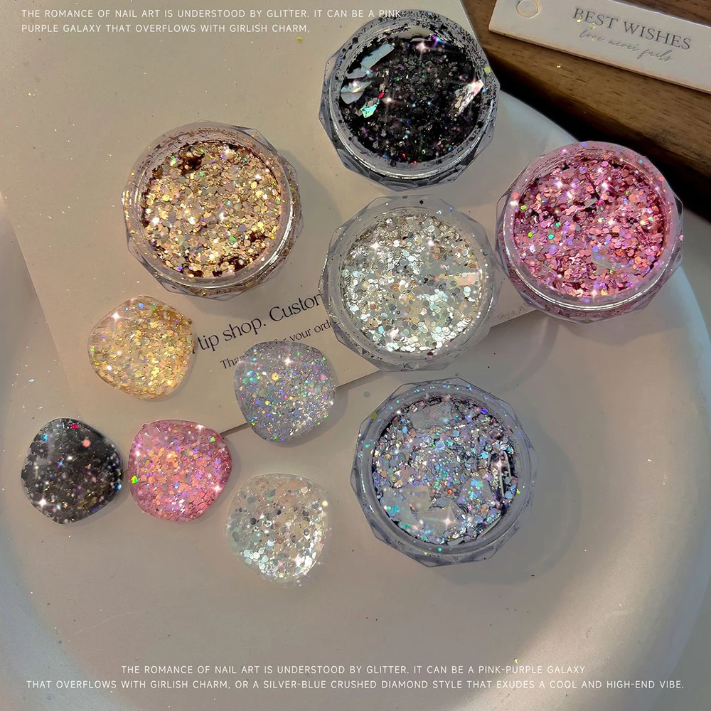1 scatola di glitter per unghie argento iridescente Galaxy con paillettes rotonde irregolari e fiocchi ultrasottili a forma di conchiglia Flash Forniture per nail art