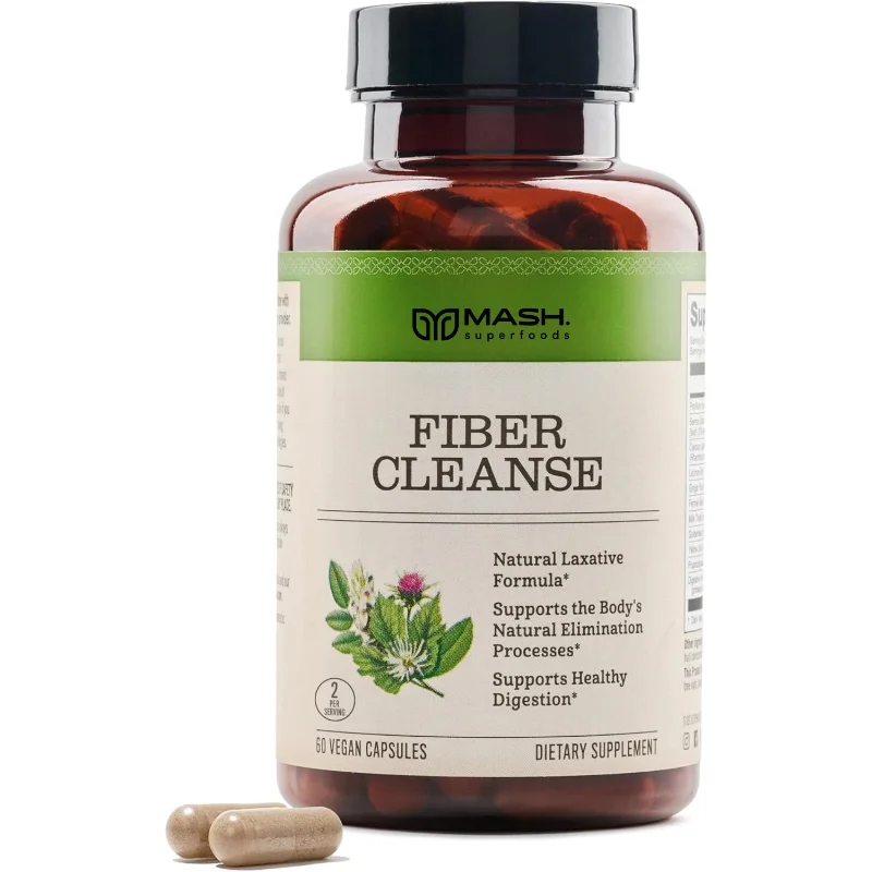 Fiber Cleanse Psyllium Husk Capsules with Digestive Enzymes Herbal Fiber Blend for Daily Digestive Support 60 Vegan Capsules