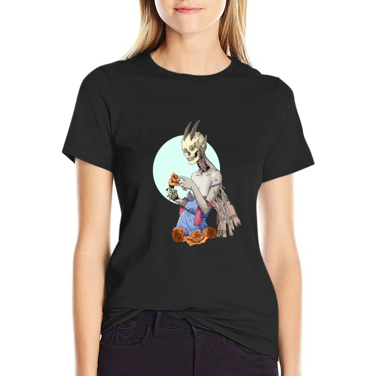 

Momento Mori- Pastel Grunge Fairycore Skeleton and Flowers T-Shirt Blouse cute tops Women clothing