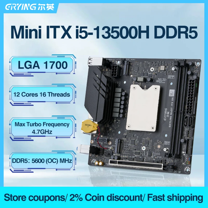 

Комбинированный набор материнской платы ERYING Mini ITX LGA 1700, 13-ядерный интерпозер i5 13500H, процессор 12C16T DDR5 NVME M.2, слот для ПК, геймер