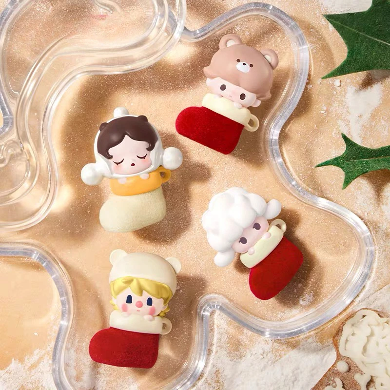 Calzini natalizi autentici di fagioli pop Serie Mini bambola Kawaii Anime Figure Ornamenti per il desktop Collezione regalo per ragazze a sorpresa