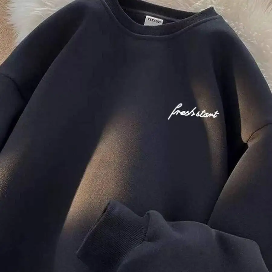 

ex Толстовка из чистого хлопка, осень-зима, модная универсальная толстовка с круглым вырезом Ne Long Sve, свободная повседневная уличная одежда