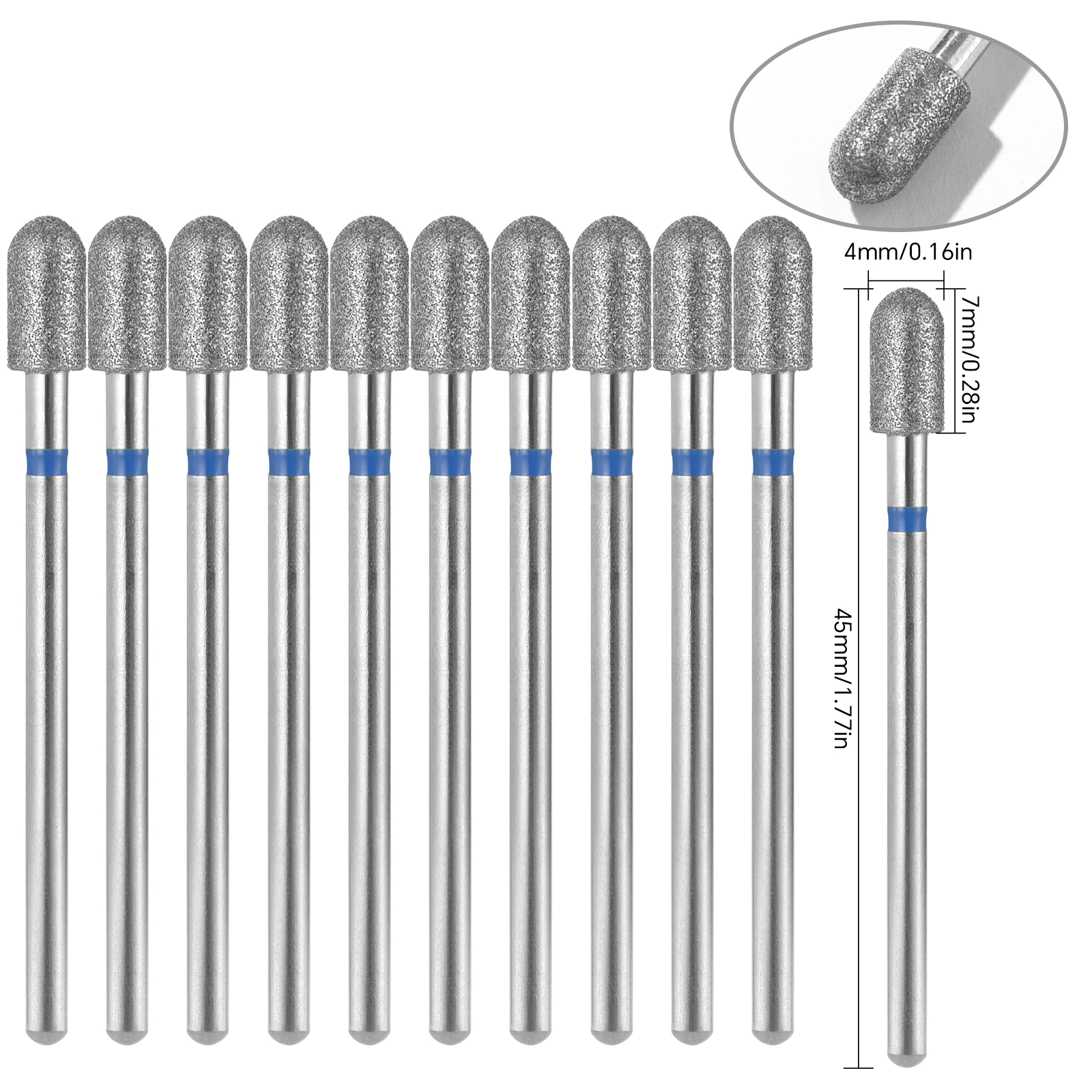 10 pz/set punte da trapano per unghie diamantate 1.5mm punta per cuticole professionale per trapano per unghie lucidatura fresa accessori per manicure