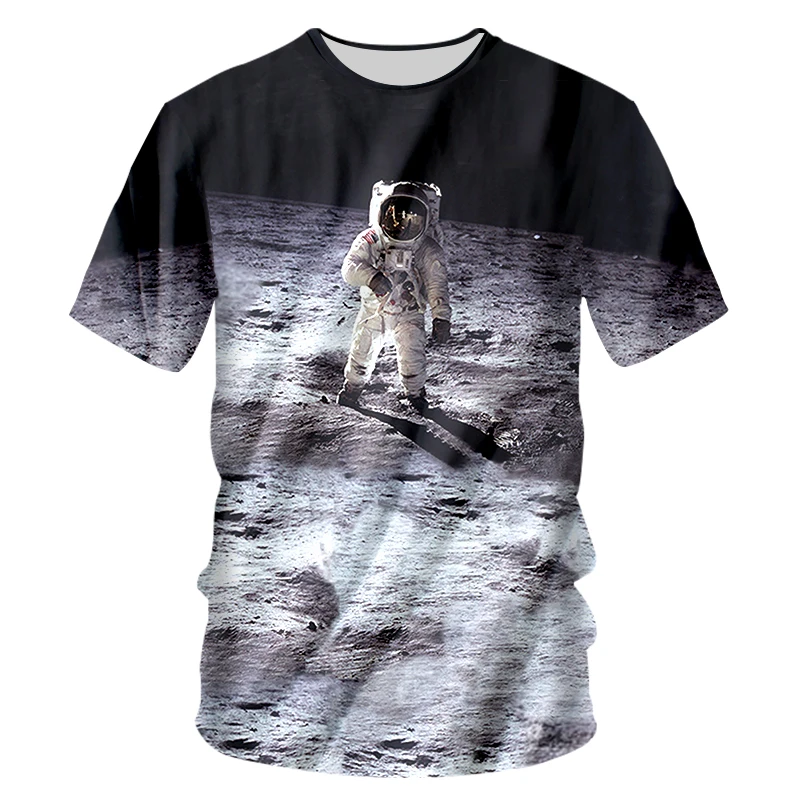 Astronaut Explore The Space Galaxy Discover The Unknown Moon T-shirts Short Sleeve Crewneck Tee Summer Tops   3D Print Cool