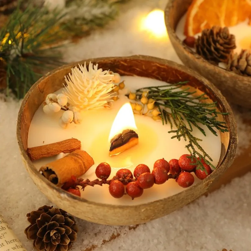 Creative Coconut Shell Scented Candles Party Decoration Dried Flowers Soy Wax Candles Smokeless Birthday Gifts