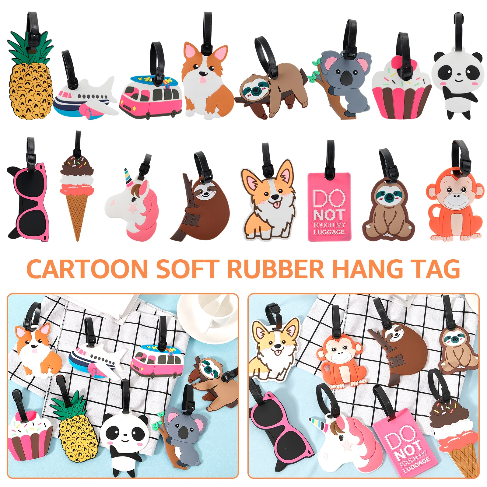

8 шт., багажные бирки с героями мультфильмов, идентификационные этикетки для чемодана, дорожные багажные бирки из ПВХ с регулируемым ремешком для чемоданов, декор дорожной сумки