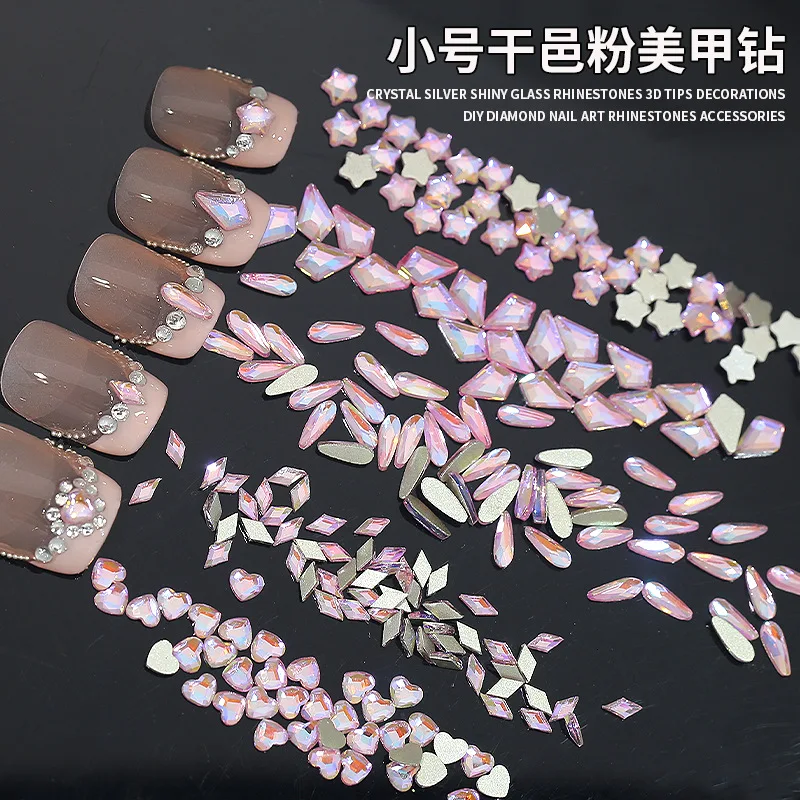 50PCS Sparkle Mini Cognac Pink Flatback Diamonds Star Marquise Love Glass Nail Art Rhinestones Decorations Manicure Ornaments