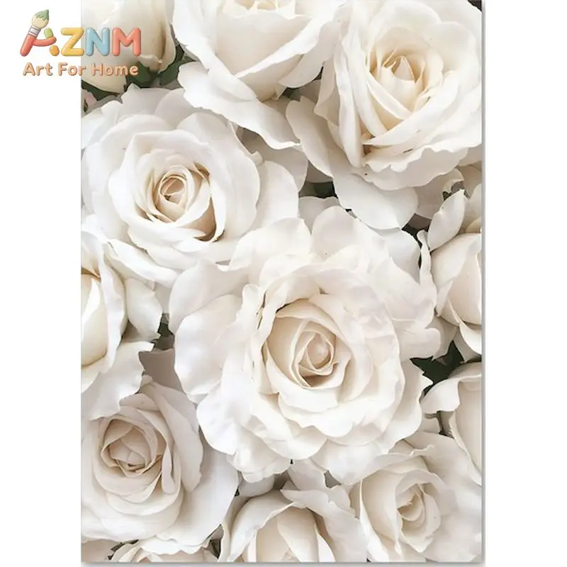 AZNM Neutral Beige Boho Floral Canvas Wall Art White Rose Dried Pampas Grass Macaron Unframed Canvas Print Bedroom Living Room W