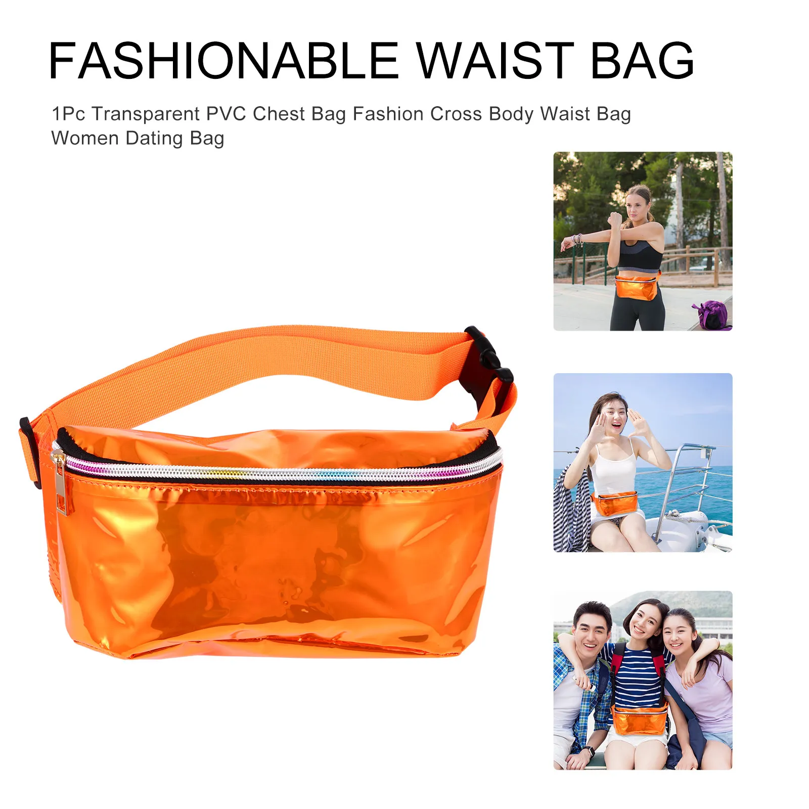 

1Pcs PVC Laser Transparent Chest Bag Lightweight Crossbody Fashion Waist Fanny Pack for Women Travel Party Clear Sling Bag