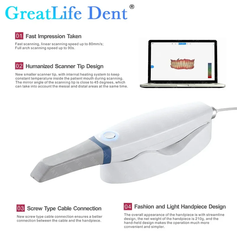 GreatLife Dent Dental Version 3.0 Pro Intraoral 3D Scanner 3D with Free Software CAD CMD Orthodontic Restoration CE ISO Approved