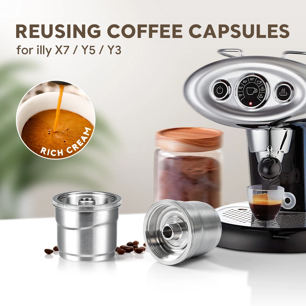 iCafilas Reusable illy Coffee Capsule 304 Stainless Steel Rich Cream Compatibility illy X7,illy Y3,illy Y5