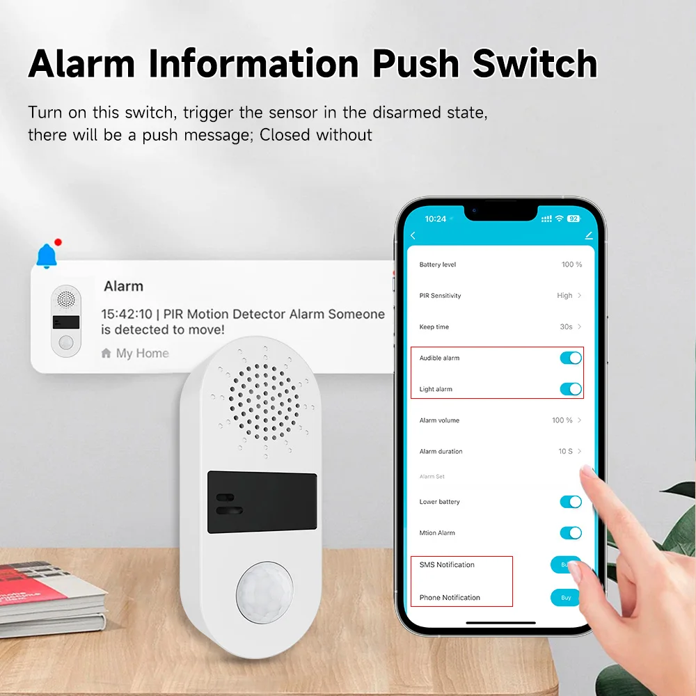 Imagem -04 - Tuya-alarme de Som e Luz com Sensor de Movimento Pir Detector Infravermelho Humano Segurança Vida Inteligente Funciona com Alexa e Google Home Wifi 130db