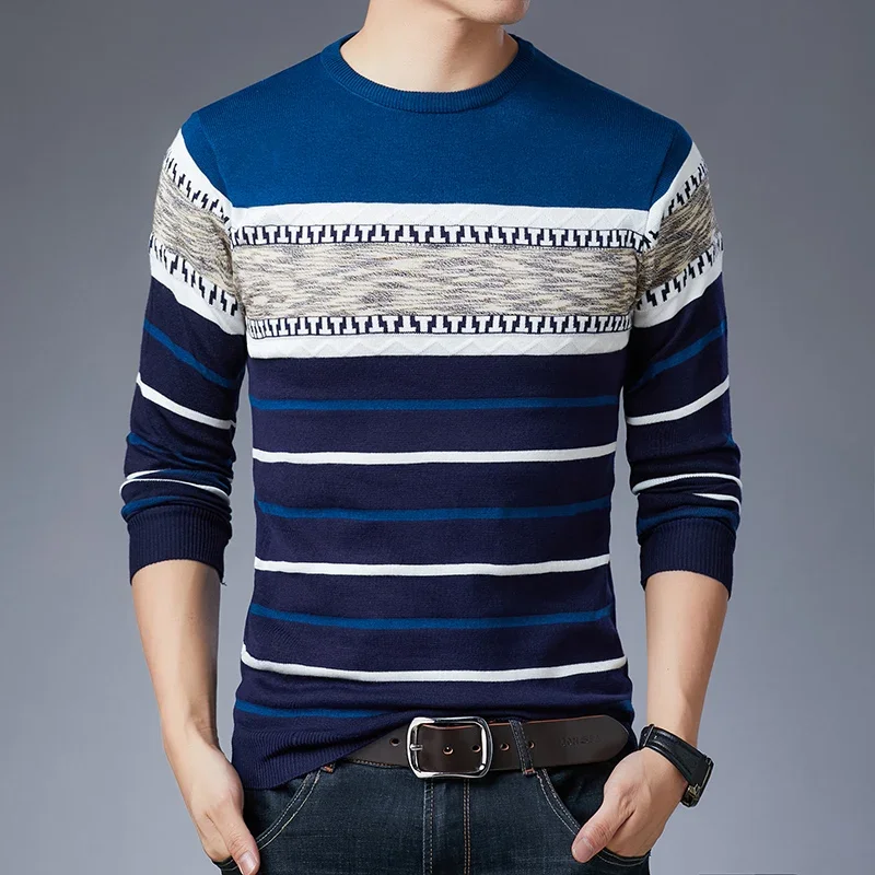 

Long sleeved pullover sweater for fashionable men's casual autumn and winter long sleeved knit shirt for men